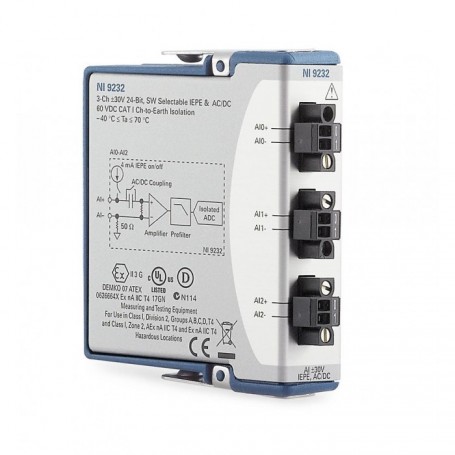 782000-02 : NI 9232 Module d'entrée analogique IEPE 3 voies, ±30 V, 102,4 kéch./s, 24 bits, revêtement spécifique