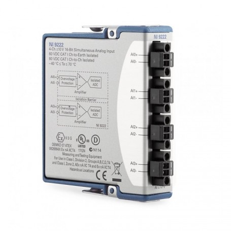 781397-01 : NI 9222 Module d'entrée analogique 4 voies simultanées de la Série C, ±10V, 500 kéch./s, 16 bits