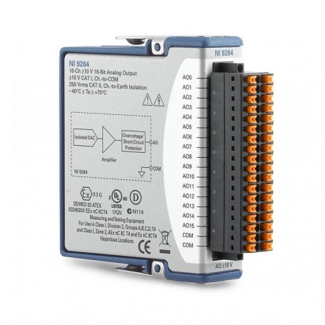 785190-01 : NI 9264 Module de sortie analogique 16 voies, +/- 10 V, 16 bit, 25kéch./s/voie, borne à ressort