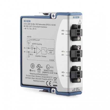 783824-02 : NI 9230 CC Module d'entrée analogique IEPE 3 voies, ±30 V, 12,8 kéch./s, 24 bits, revêtement spécifique