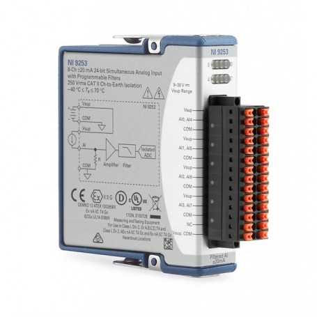 785989-01 : NI-9253, Module d'entrée de courant de la Série C filtré 24 bits, 8 voies, +/- 20 mA, 50 kéch./s/voie