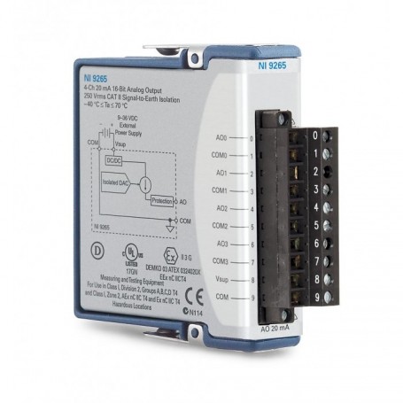 779334-02 : NI 9265 Module de sortie analogique pour mesure de courant, 4 voies, 20 mA, 100 kéch./s/voie, revêtement spécifique