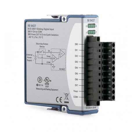 783393-02 : NI 9437, Module d'entrée numérique à courant absorbé 8 voies, 250 Vcc, avec revêtement conforme