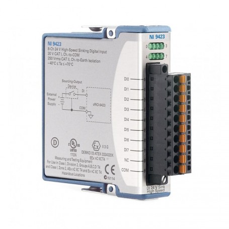 779009-01 : NI 9423 Module d'entrée numérique à courant absorbé 8 voies, 30 V 1 µs avec bornier à vis