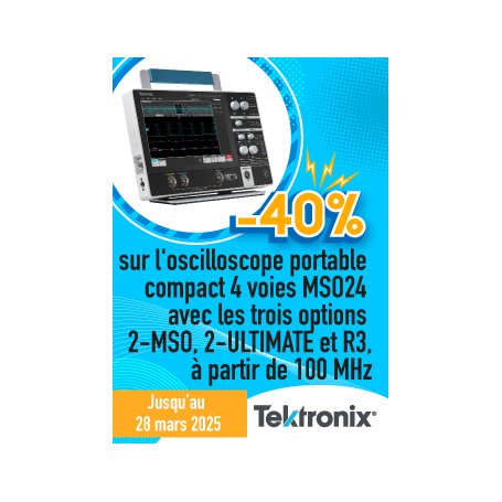 -40% de remise sur l'oscilloscope portable compact 4 voies MSO24 à partir de 100 MHz couplé à 3 options !