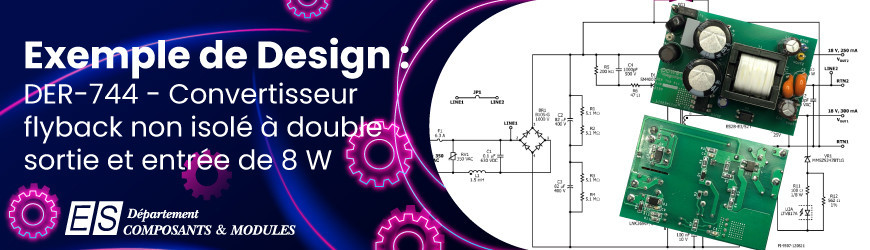 Exemple de Design : DER-744 - Convertisseur flyback non isolé à double sortie et entrée large gamme de 8 W 